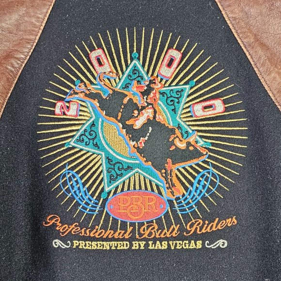 Vtg 2000 Cripple Creek PBR Wrangler Presented Las Vegas Leather Bomber, Kids 6/7 - Picture 3 of 9
